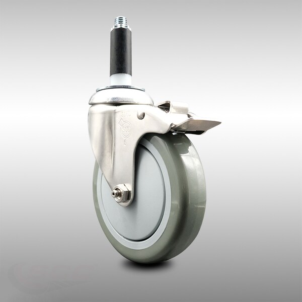 5 Inch 316SS Gray Poly Swivel 7/8 Inch Expanding Stem Caster Lock Brake SCC